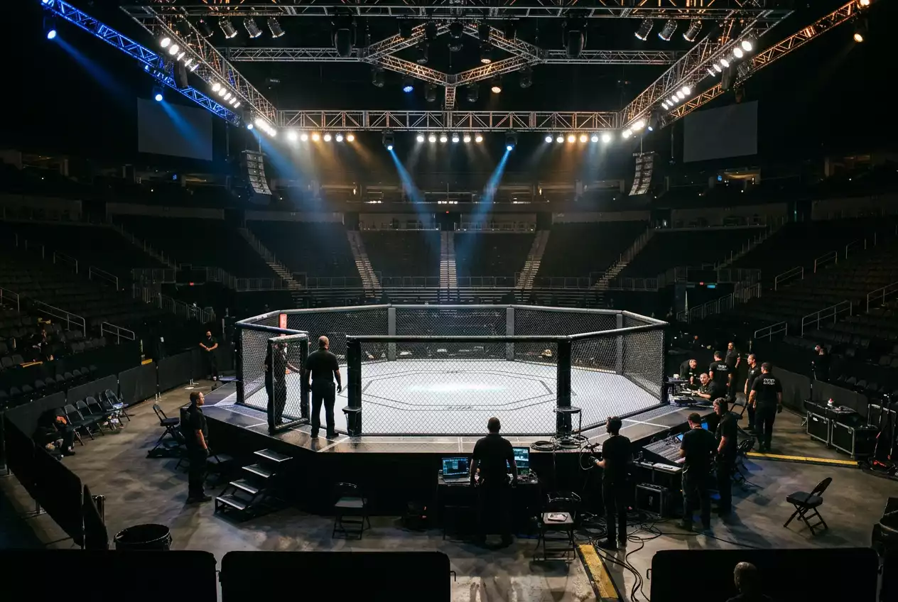 UFC Fight Night event setup with the octagon under arena lighting before the first bout